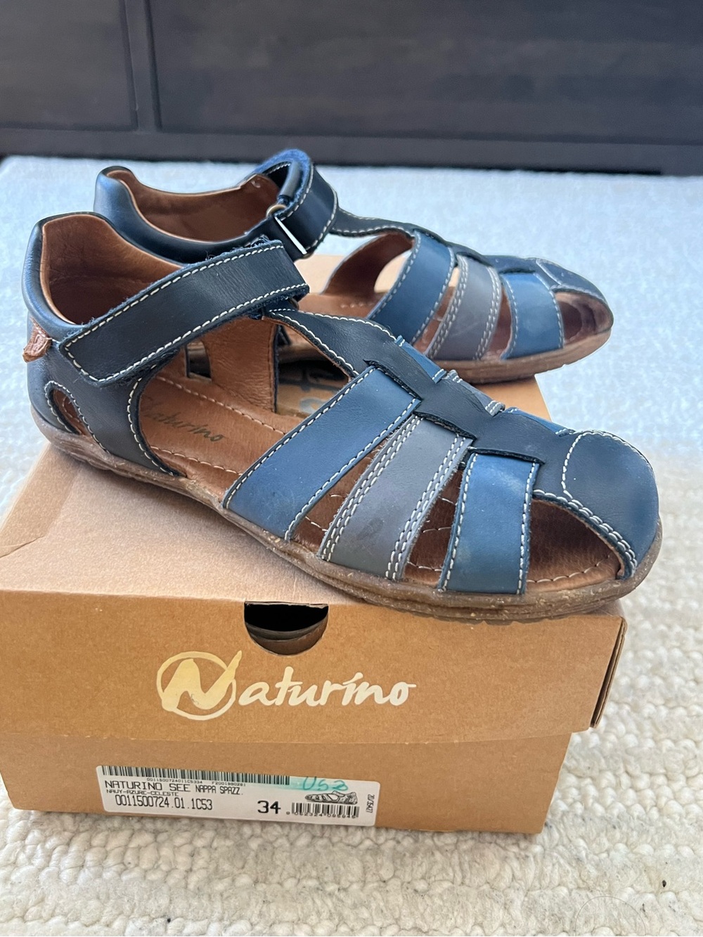 Naturino Blue and Gray Leather Fisherman Sandals for Kids